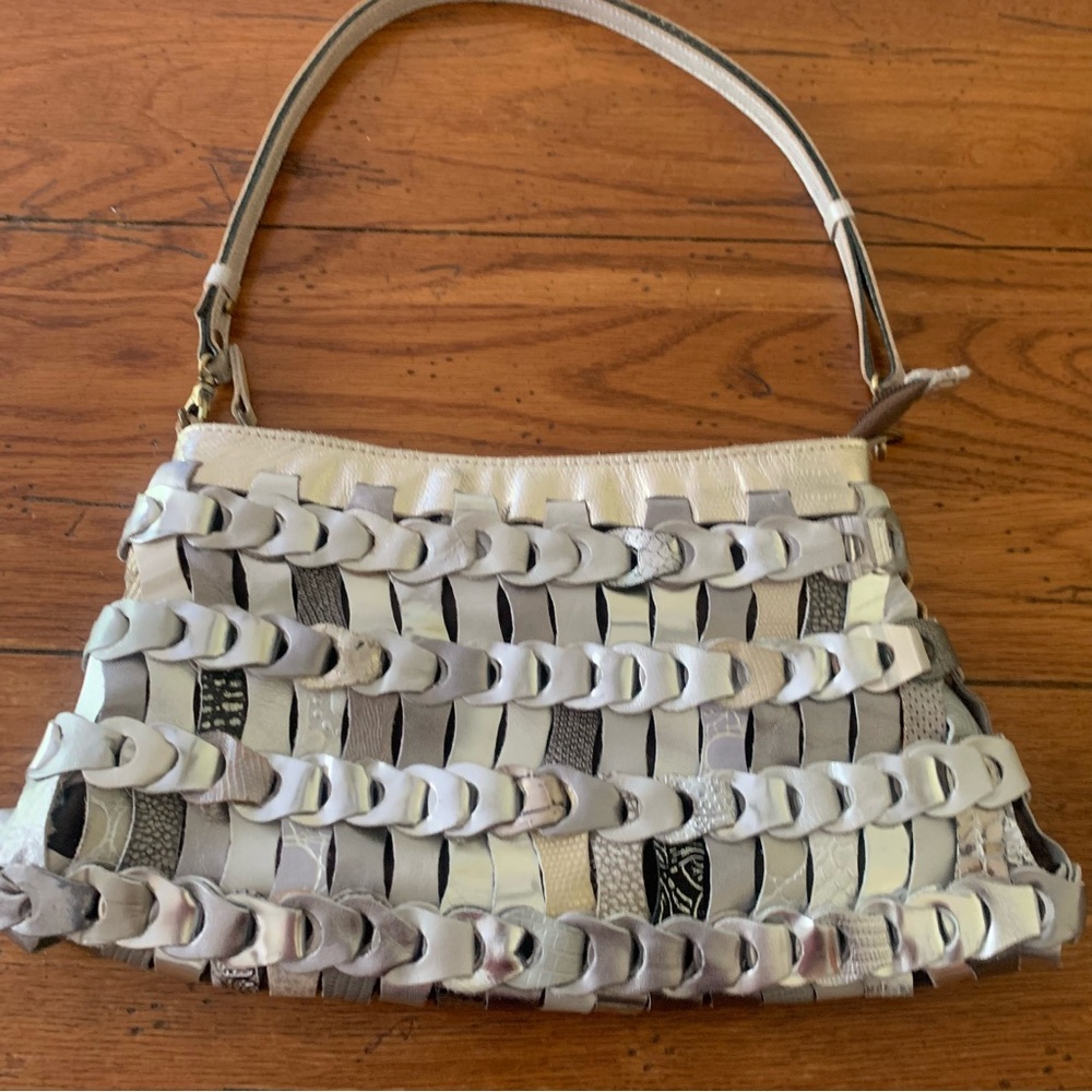 VTG Y2K Octopus Brand Braided Leather Shoulder Bag Handmade In Denmark GRUNGE